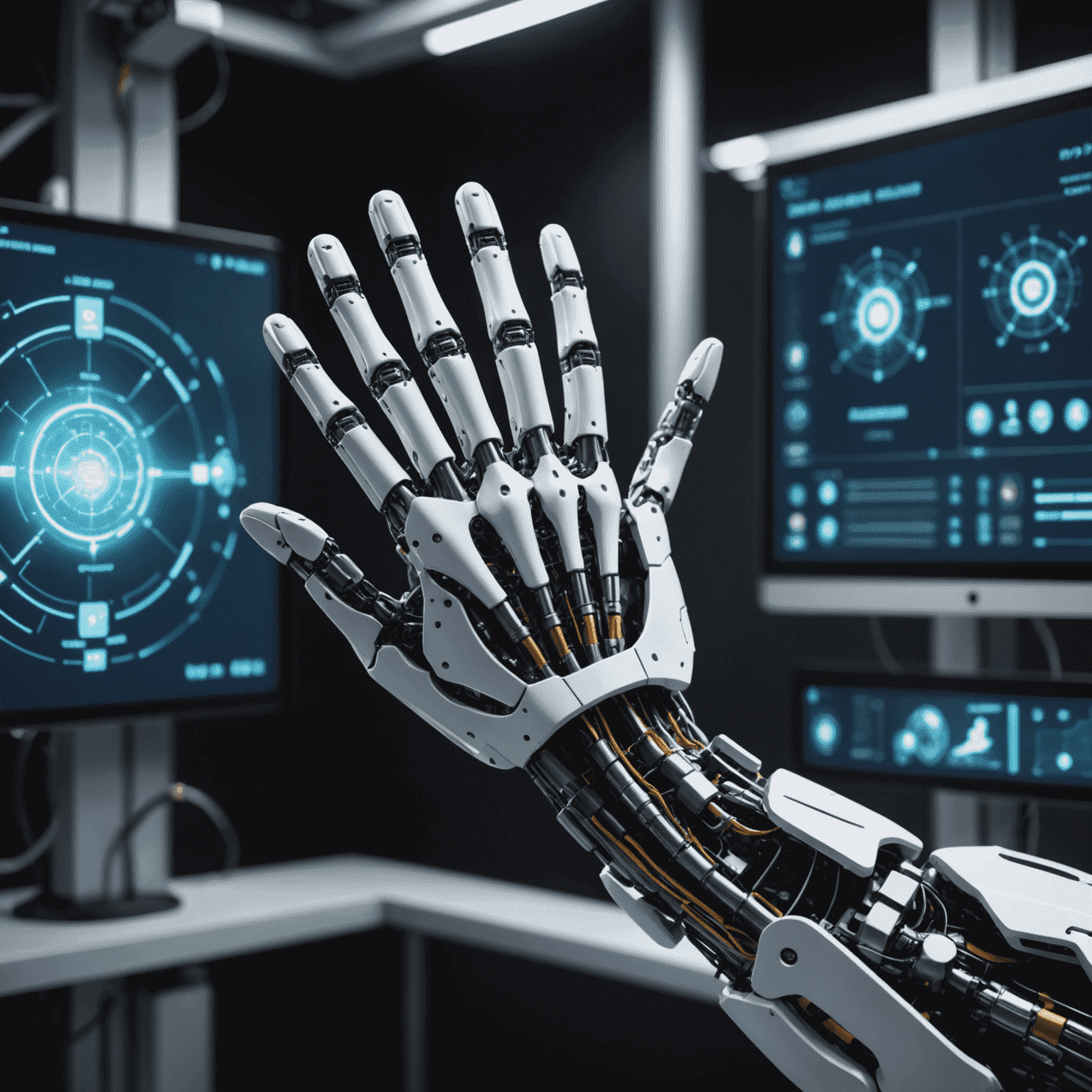 Artificial Intelligence concept with robotic hand touching digital interface, representing AI's impact on business operations