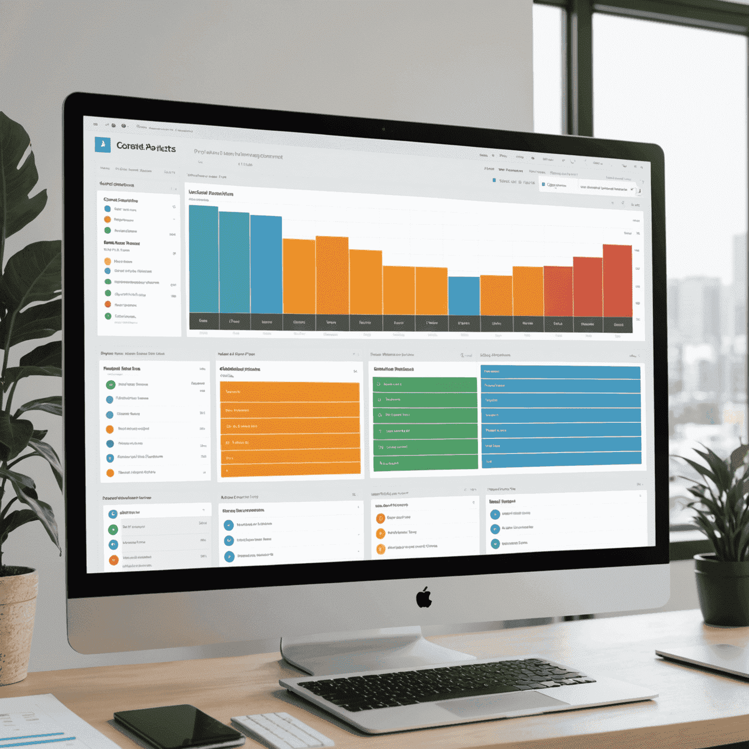 Project management dashboard showing task lists, Gantt charts, and team collaboration features