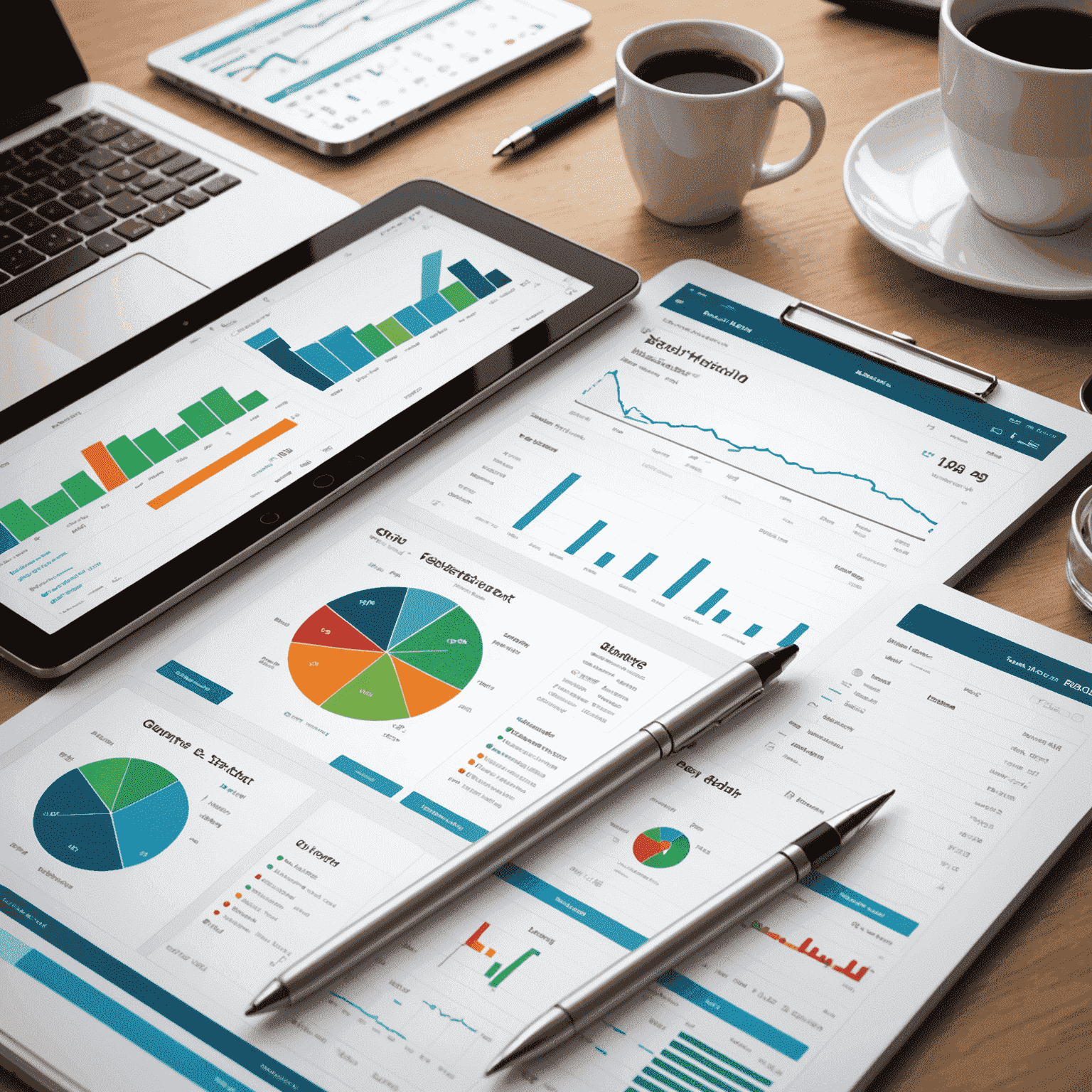 Financial dashboard showing graphs, charts, and expense tracking features