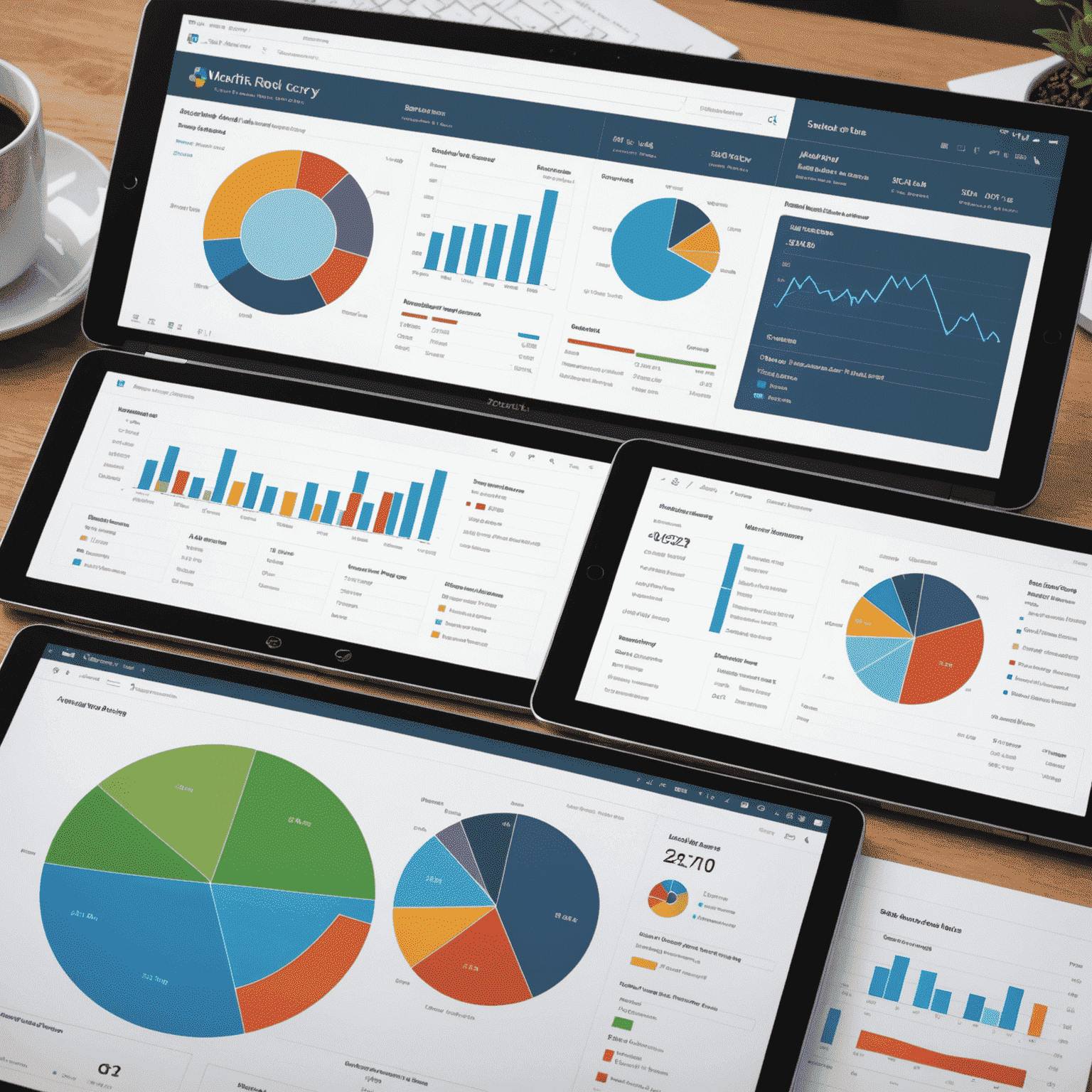 A dashboard displaying various charts and graphs showing time allocation, project progress, and resource utilization
