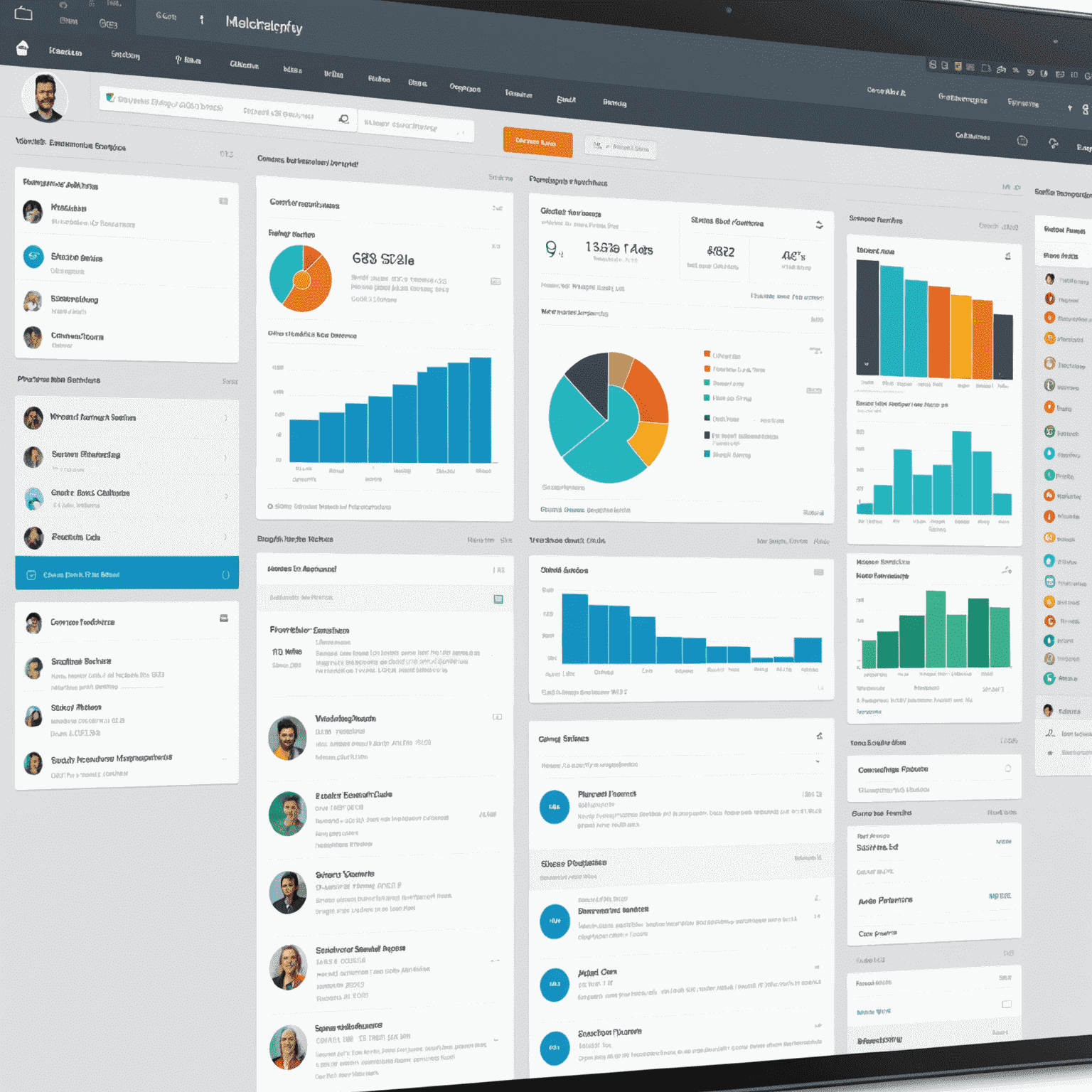 CRM interface showing customer profiles, interaction history, and sales pipeline