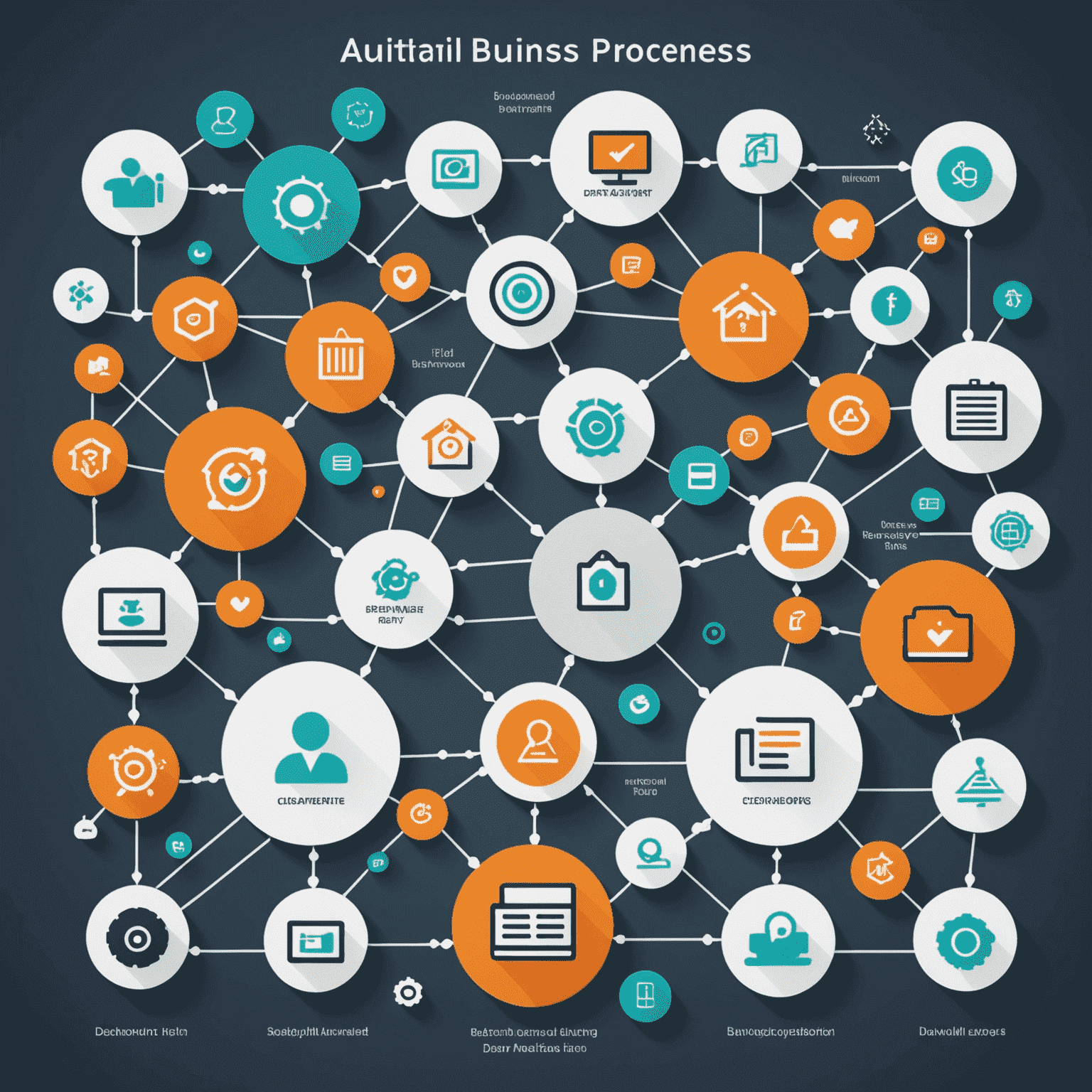 Workflow diagram showing automated business processes with icons for different tasks